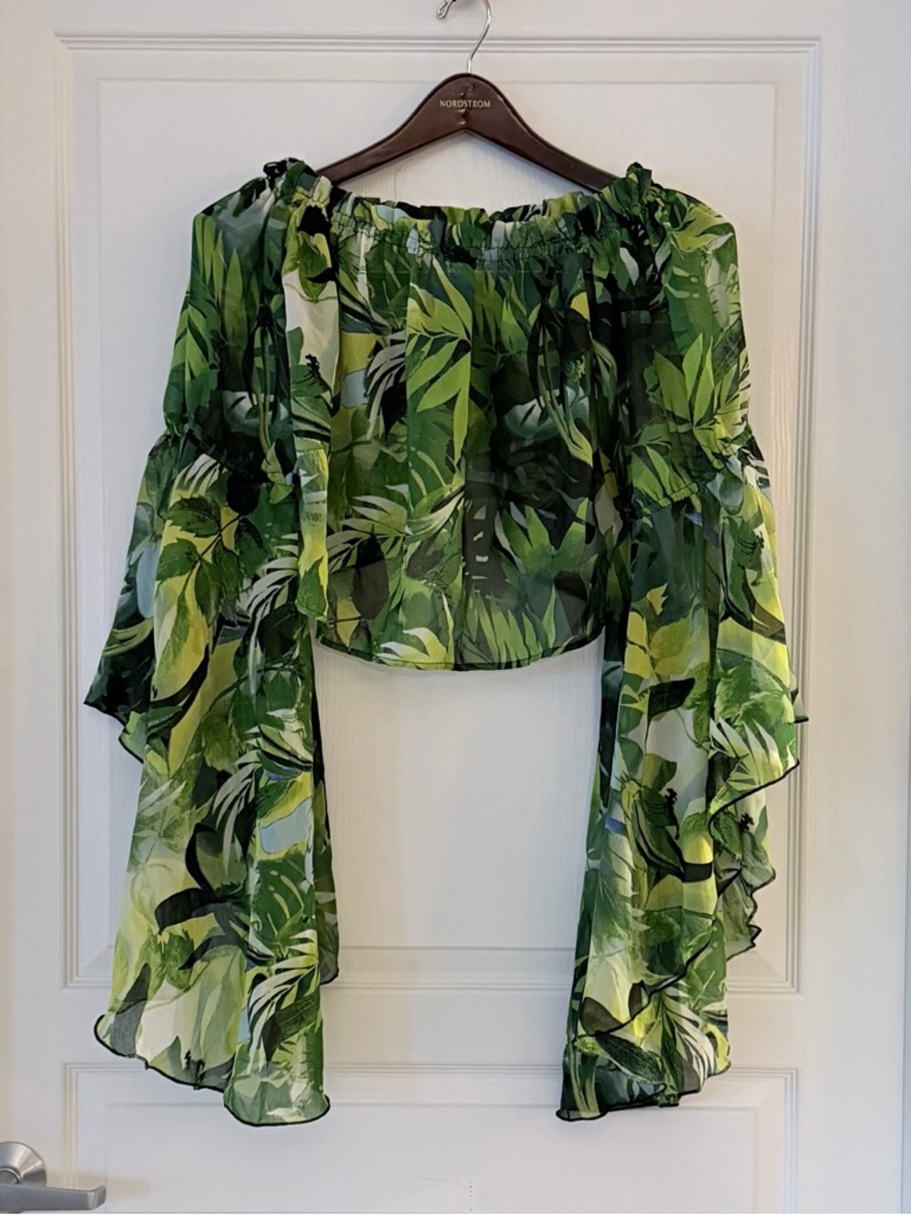 Live 4 Truth Green Tropical Leaf Off-Shoulder Blouse